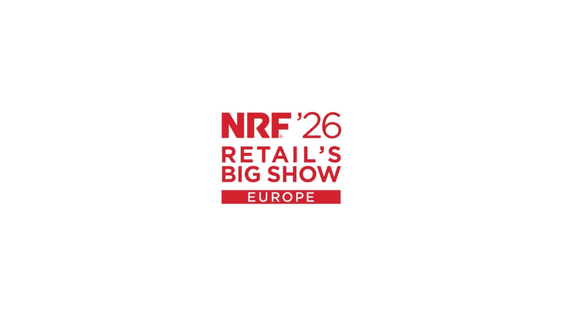 Logo NRF '26 Retail's Big Show Europe, lettrage rouge sur fond blanc.